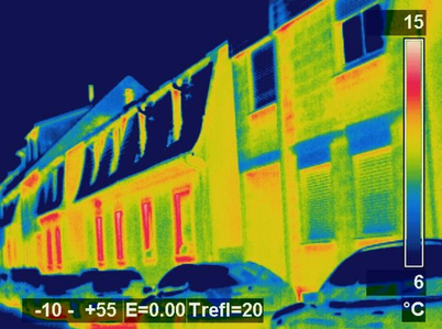 Thermal image of a row of houses