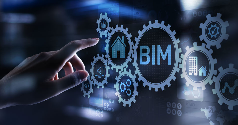 BIM Building Information Modeling Technology concept on virtual screen