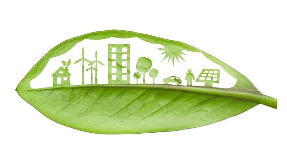 18849250 - green city concept, cut the leaves of plants, isolated over white